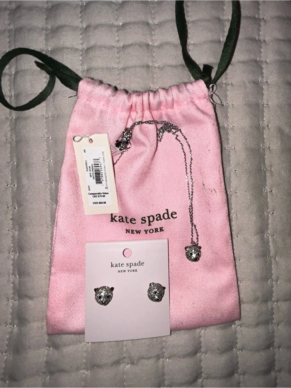 kate spade silver bear Jewelry Set - Necklace & Stud Earrings